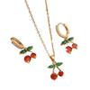 Комплект из 3 предметов, модные серьги-подвески из циркония и вишни с ожерельем из нержавеющей стали, комплекты ювелирных изделий для женщин, повседневные украшения, аксессуары для рождественской вечеринки