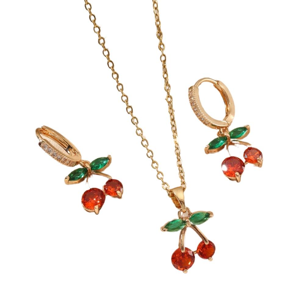 Комплект из 3 предметов, модные серьги-подвески из циркония и вишни с ожерельем из нержавеющей стали, комплекты ювелирных изделий для женщин, повседневные украшения, аксессуары для рождественской вечеринки
