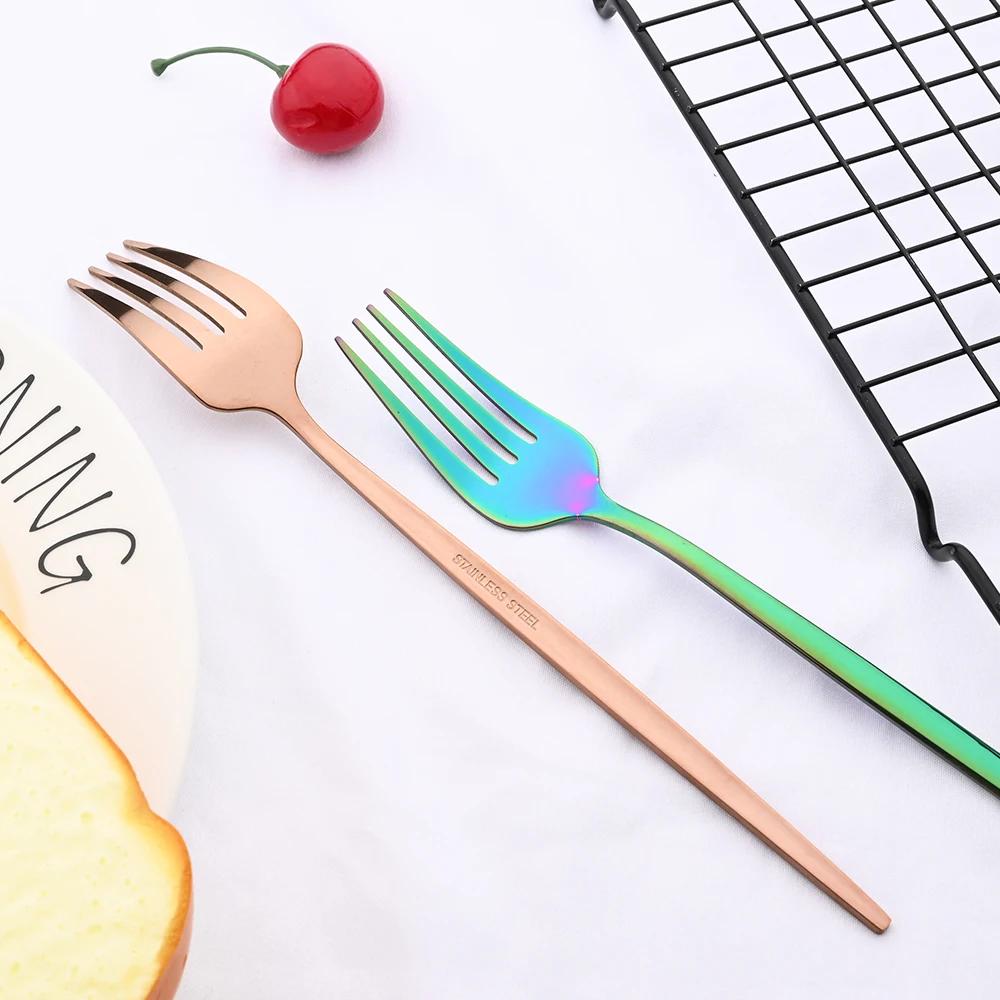 Набор из 6 десертных вилок из зеркальной нержавеющей стали, столовые приборы, черное столовое серебро, кухонные столовые приборы в западном стиле, столовые приборы для ресторана, вилки