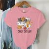 Crazy Cat Lady Graphic T Shirts Women Cartoon Animal Fashion Short Sleeve Y2k Top Tees Funny Cats Streetwear Women Clothing