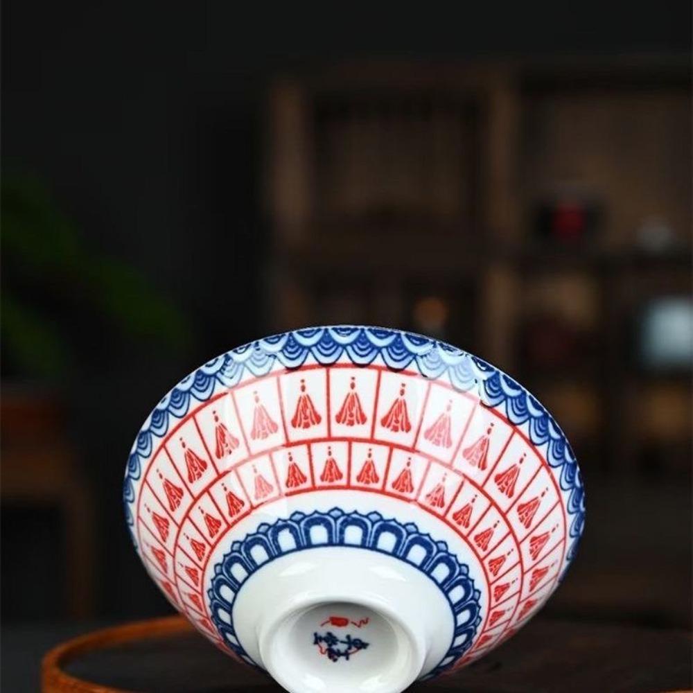 Blue&White Porcelain Tea Cup-Thousand Buddha Conical Chalice, Dual-Use Gongfu Tea/Sake Set, Jingdezhen Ceramic Masterpiece