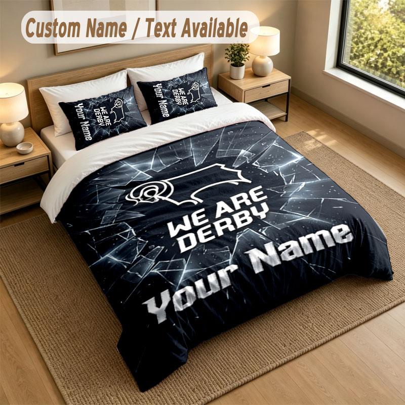 Bedding Set 1 Duvet Cover 2 Pillowcases Derby County Print Soft Bed Linen Bedroom Decor