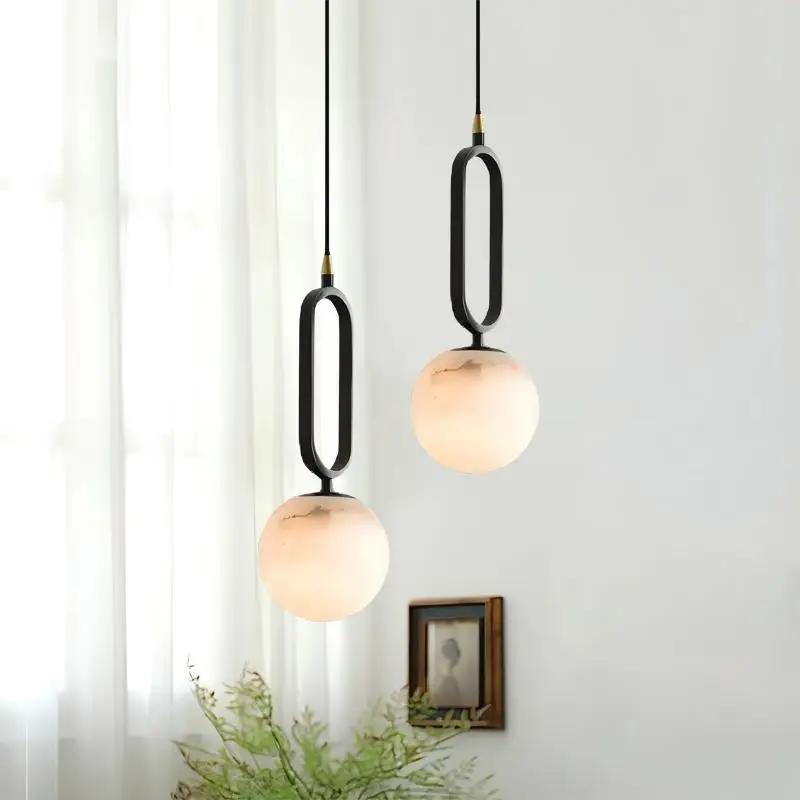 Modern Marble Pendant Light for Living Room Bedroom Bedside Hotel Hanging Lamp Ceiling Chandeliers Copper Decoration Home