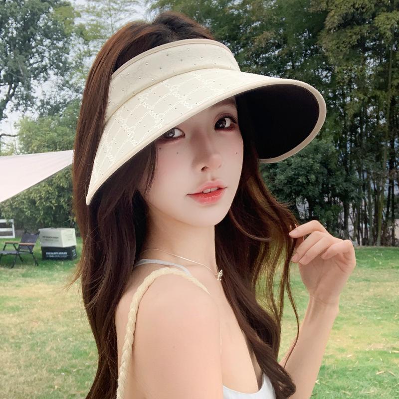 Taizhou Wenling hat women's summer versatile sunshade sunscreen hat fashion lace flower ice silk empty top hat sun hat