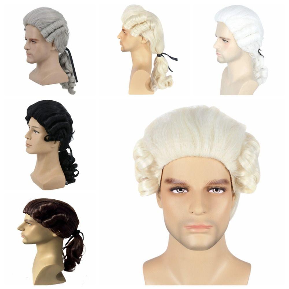 Historical Baroque Cosplay Curly Wig Halloween Men Costume Wigs Christmas Carnival