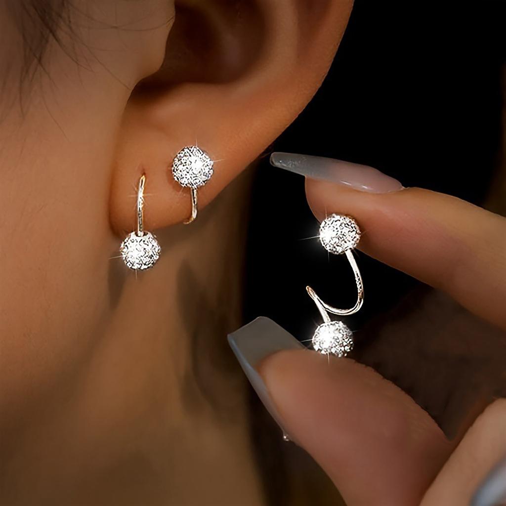 And High-End Double-Head Screw Buckle Diamond Ball Unique S-Shaped Earrings