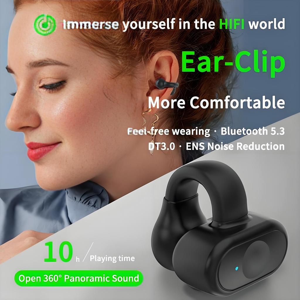 MIni Single TWS Bluetooth 5.3 Наушники-клипсы на наушниках Беспроводные наушники Зажим для ушей Hi-Fi стереогарнитура с шумоподавлением Наушники с низкой задержкой для телефона