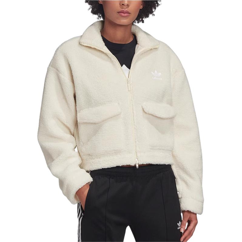 adidas Оригиналы КУРТКА ТЕДДИ Бархатистое покрытие Пальто Женское Белое FU3926