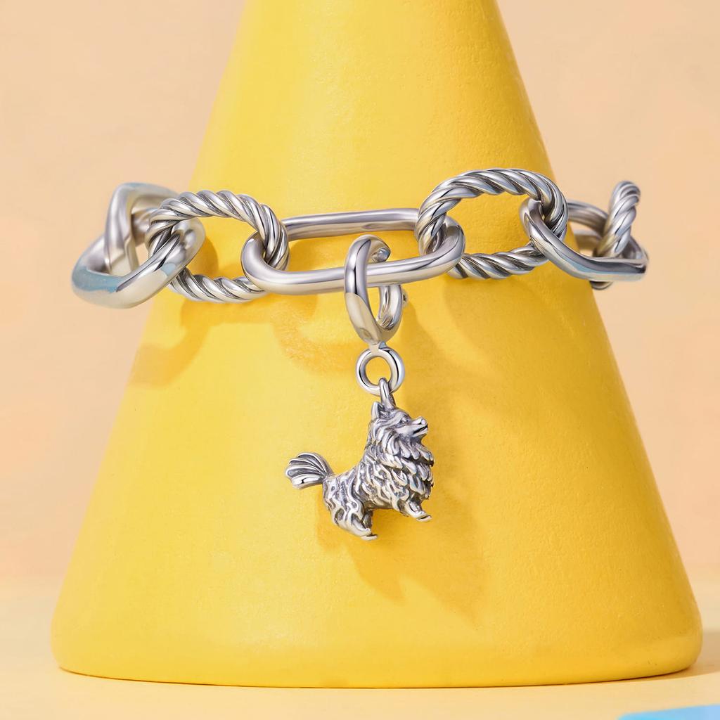 Silver pendant with a Pomeranian Spitz dog breed, silver 925 beads