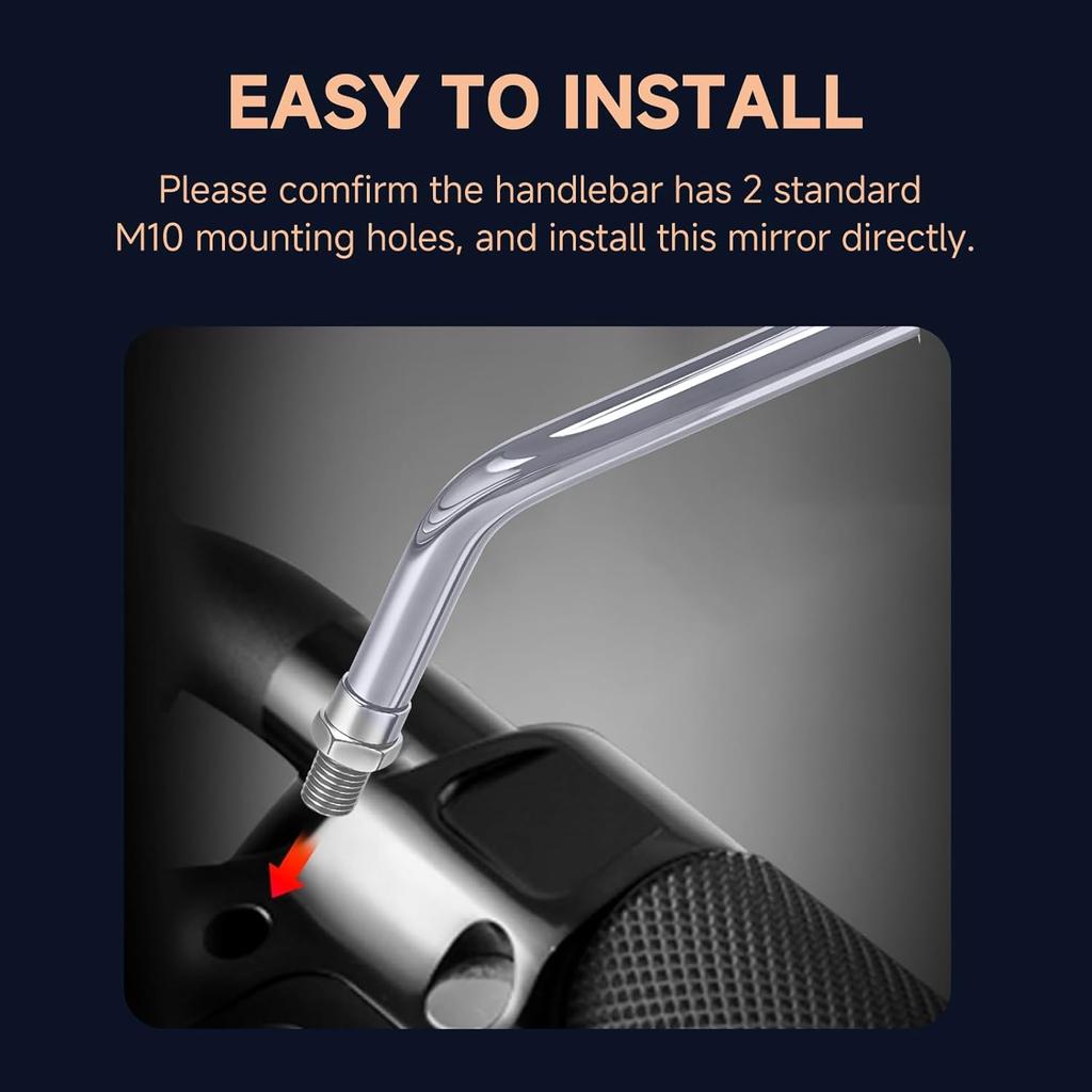 Universal Motorcycle Mirrors - M10 Chrome Rectangle Handlebar Rearview Mirrors Compatible With Honda Shadow MSX125 Kawasaki Vulcan Z900 Suzuki SV650