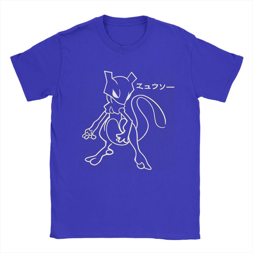 Leisure Pokemon Mewtwo Line Art T-Shirt for Men Round Collar Pure Cotton T Shirt Short Sleeve Tee Shirt 4XL 4XL Clothes
