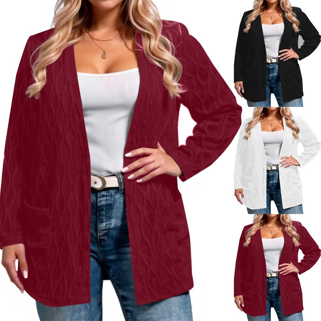 Women's Fashion Casual Plus Size Solid Color Long Sleeve Jacket
