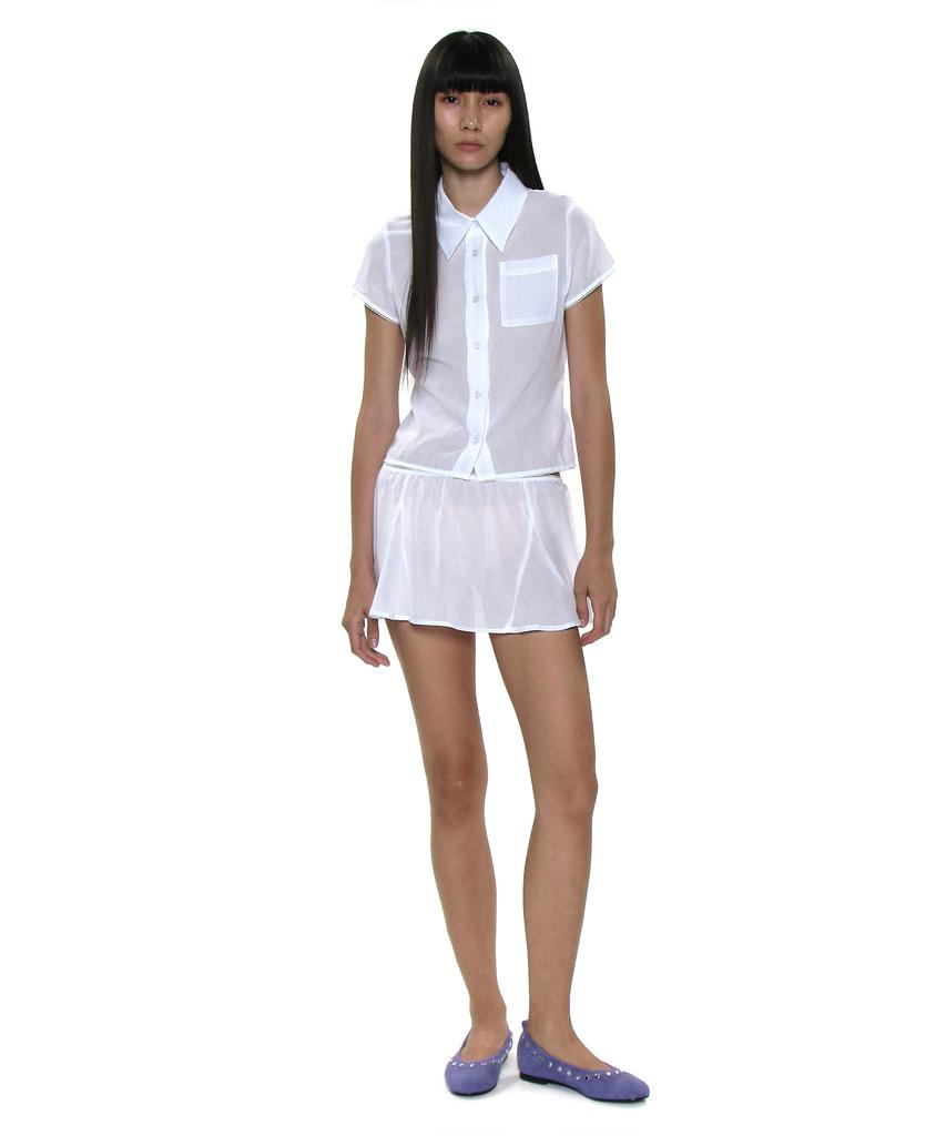 Partimento Woman Pwc Cotton Lace Trim Gored Mini Skirt_White
