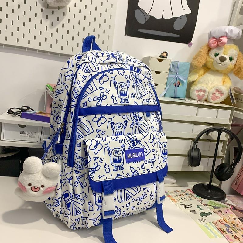 School Bag Personalized Graffiti School Bag Female Backpack Harajuku Cute Backpack Large Capacity Female College Student Class Backpack