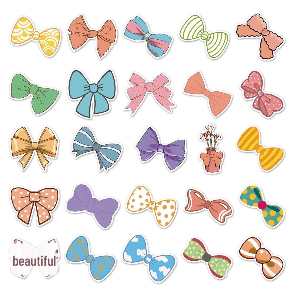 50 шт. милых мультяшных наклеек с бантиками: Водонепроницаемые декоративные наклейки для чемоданов, скутеров, автомобилей и многого другого