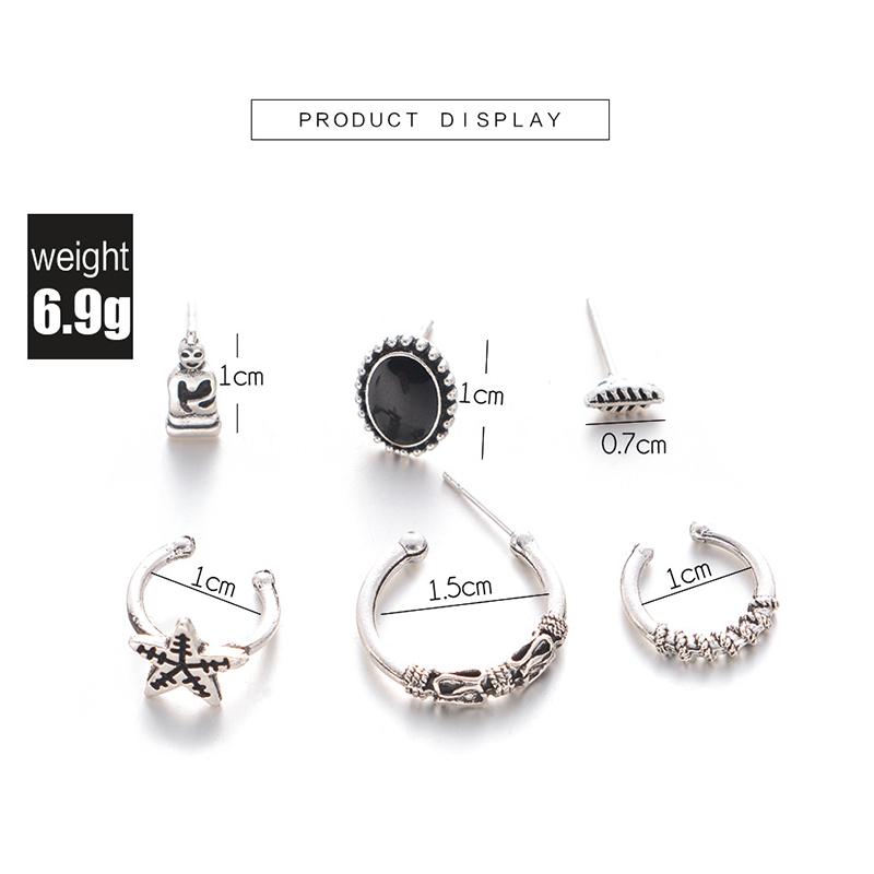 Набор из 6 пар женских серег в богемном стиле с пентаграммой и листьями