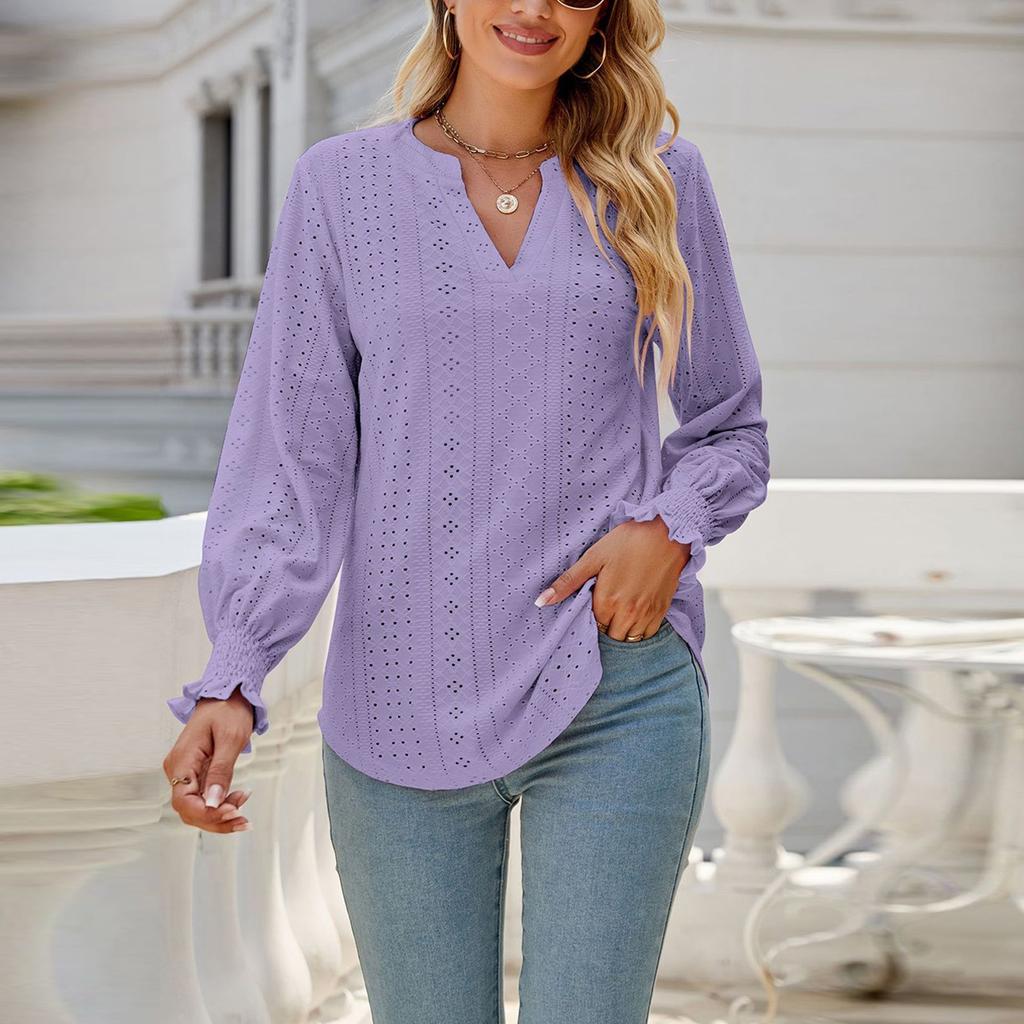 Женская модная блузка с вырезами и плиссированными рукавами-листьями, V-образный вырез, свободный рукав, разноцветная