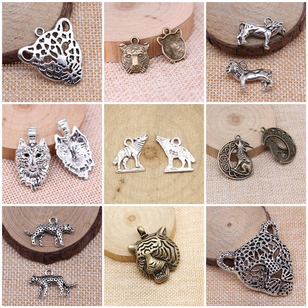 Tiger Lion Wolf Fox Charms Pendant For Bracelet Necklace Jewelry Making Craft Findings