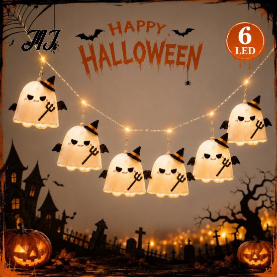 Lightweight Easy Hang Holiday Ornament Halloween Ghost String Lights, Fabric Witch Hat Devil LED Hanging Battery Operated Scary Party Decor for Party,