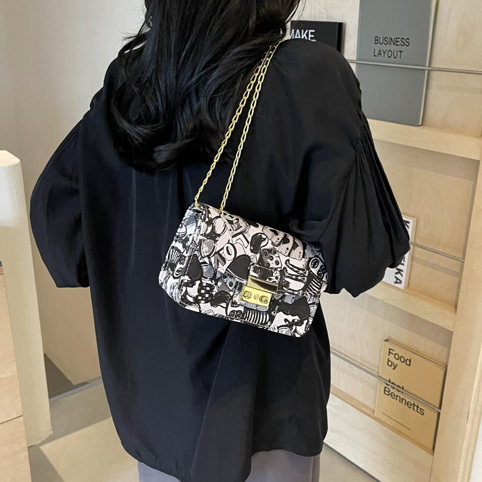 Женская мода Граффити Маленькая сумка 2024 Лето Дамы Клапан Телефон Вечерний Клатч Кошелек Сумки Через Плечо Для Женщин Цепи Сумки На Плечо