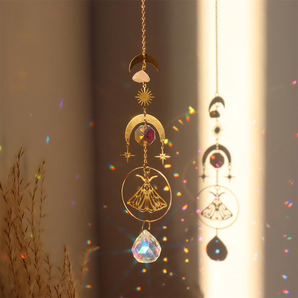 Butterfly Crystal Wind Chimes Moon Sun Catchers Prisms Pendant Light Catcher Rainbow Chaser Hanging Ornaments Home Garden Decor