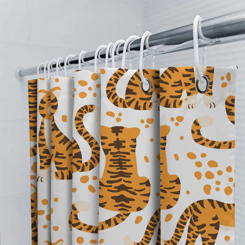 Tiger Print Shower Curtain Polyester Fabric Waterproof Home Decor Bathroom Accessories Orange White Colorful Design (180X240Cm)