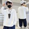 100% Cotton Boys' Long Sleeve Round Neck T-Shirt for Autumn - Casual Fit for Kids