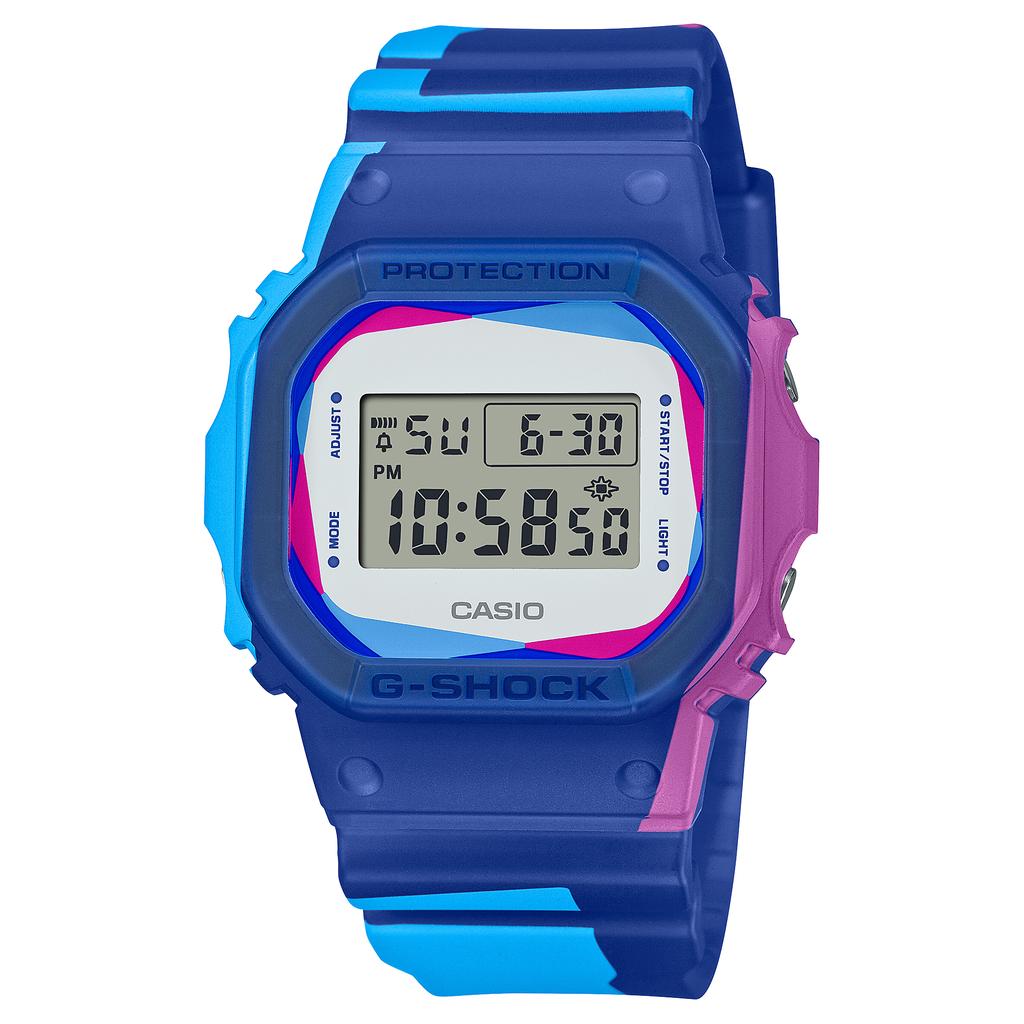 Casio Мужские часы G-SHOCK DWE-5600PR-2, кварцевые, на смоляном ремешке, водонепроницаемость 200 м, ударопрочные, с будильником