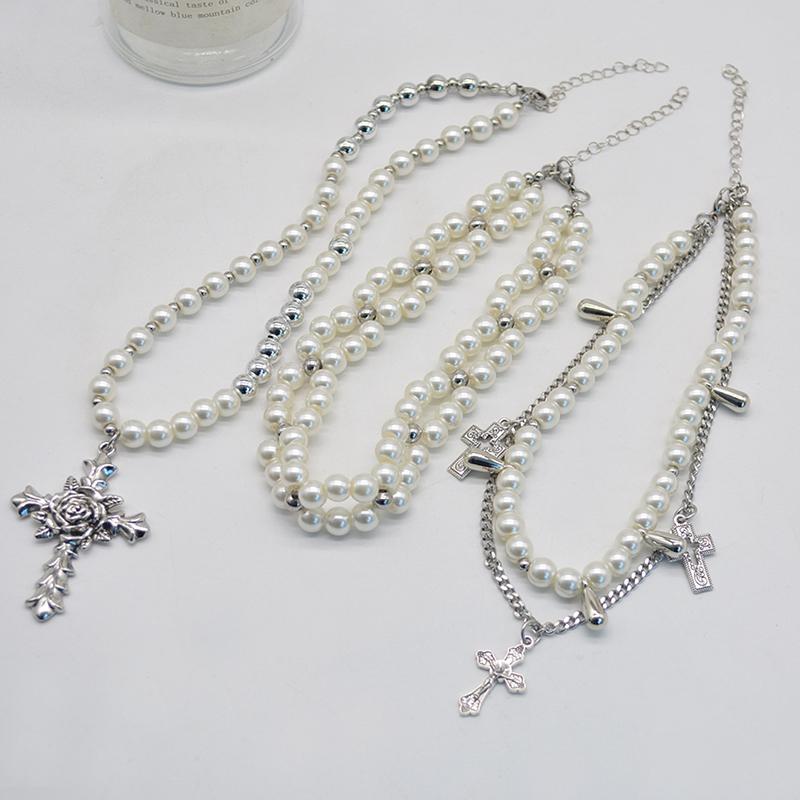 Personalized Multi-Layered Pearl Cross Pendant Necklace Clavicle Chain For Women Temperament Jewelry Accessories Gifts