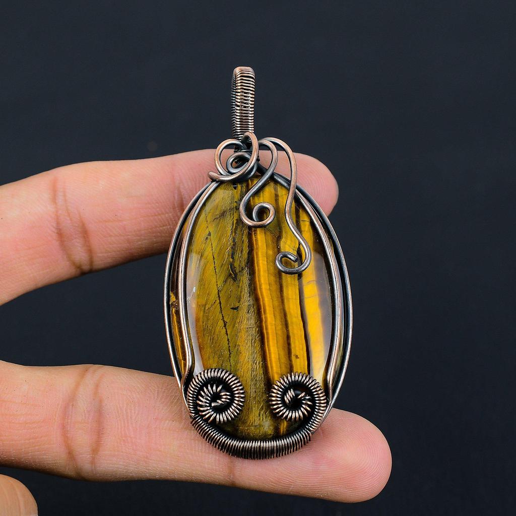 Драгоценный камень тигровый глаз, чистая медная проволока, обернутая ювелирными изделиями ручной работы