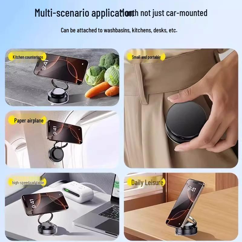 Universal Magnetic Car Phone Holder with Vacuum Suction for Dashboard and Desktop