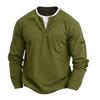 Men's Spring Solid Color Fake Two-Piece Double-Layer V-Neck Pocket Long Sleeve Top
