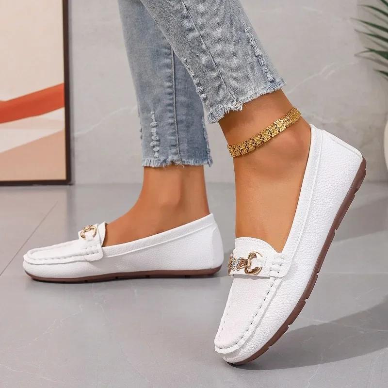 Spring Autumn Solid Color Women's Flat Shoe Fashionable Round Toe Low Heel Casual Large Size Slip-on Women's Flat Shoes