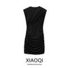 Fashion Style 2024 Fall and Winter New Women's Clothing Versatile Opening Design Belt Padded Shoulder Ruched Dress 2180215