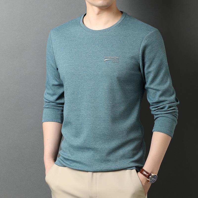 Мужская футболка с круглым вырезом, весенняя новинка с длинными рукавами для молодежи и людей среднего возраста, тонкие хлопковые топы, мужской повседневный свитер с круглым вырезом