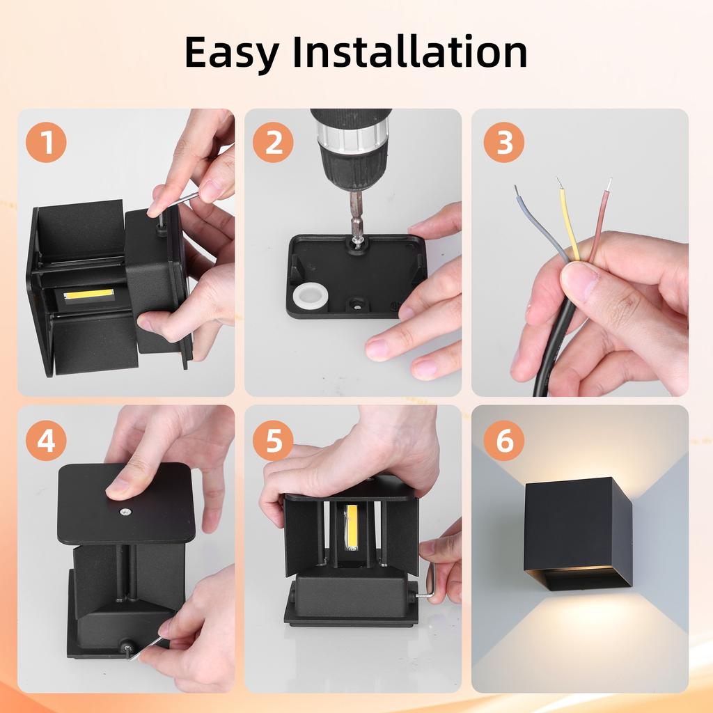 Waterproof IP65 Wall Light BDA-01 Aluminum Split Type Black Frame 12W Warm Light/Outdoor Gate Lights/Led Wall Lamp
