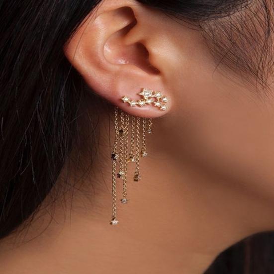 Звезда кисточкой мотаться уха куртка женщин ювелирные изделия коктейль банкетные серьги