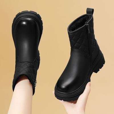 Кожаные Водонепроницаемые Массивные Женские Зимние Сапоги Зимние Ботильоны на Флисовой Подкладке Тренд 2025 Распродажа Плюшевая Теплая Роскошная Женская Обувь