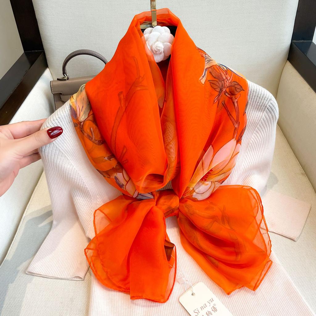 Summer Scarf Women Outdoor Sunscreen Shawl Soft Bandanna Foulard Female Floral Silk Shawl Lady High Quality Head Hijab Wrap