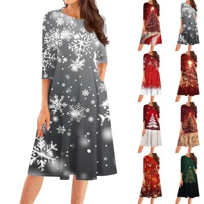 Женское повседневное модное платье миди с круглым вырезом и рукавом три четверти