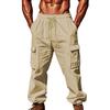 Мужские брюки-карго из хлопковой смеси, повседневные брюки с завязками на талии и множеством карманов для путешествий, работы, повседневной носки