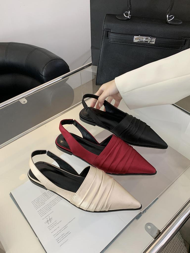 Модные женские сандалии с острым носком на плоской подошве и низким каблуком, летние туфли 2024 года, повседневные элегантные сандалии с ремешком сзади