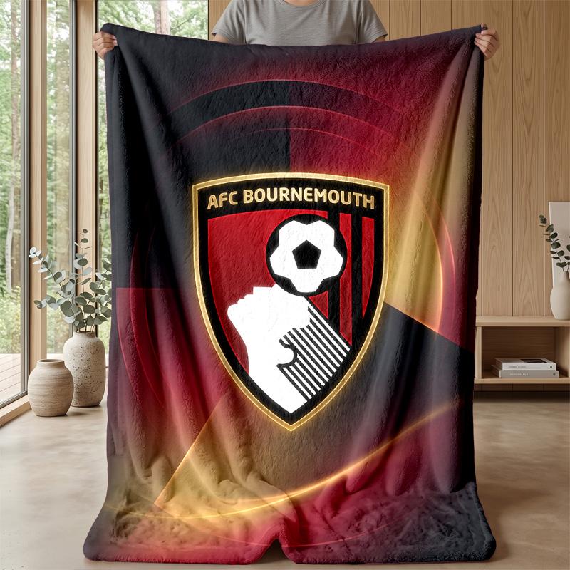 Bournemouth Football Print Flannel Blanket, Soft Warm Lightweight Throw Blanket for Sofa Bed Camping