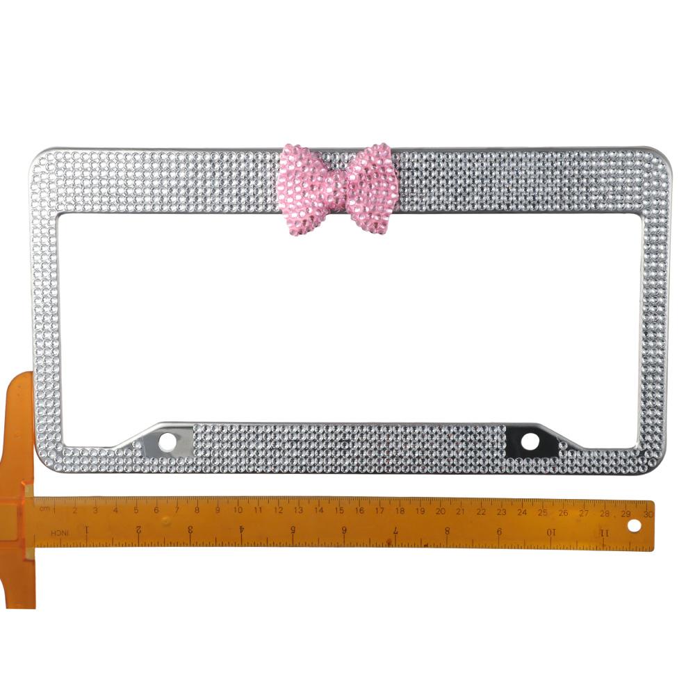 2 Pack Pink,White Bling License Plate Frame License Bracket Holder  for US Vehicle