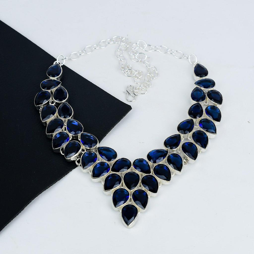 Красивое колье из серебра 925 пробы с синим сапфиром, колье из серебра с синим сапфиром для жены, унисекс, подарок на вату
