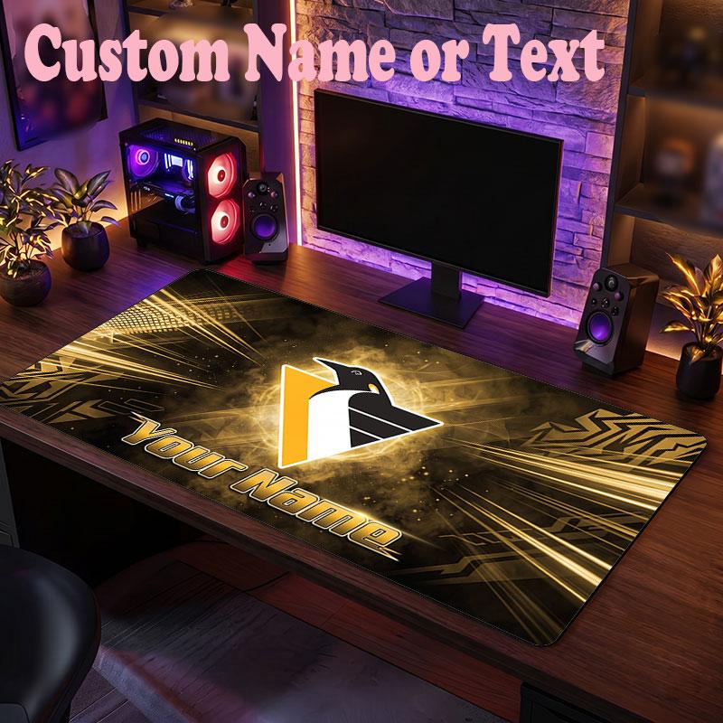 Pittsburgh Penguins Customized Name Text Mouse Pad, Large Desk Mouse Mat Personalized Home Office Present