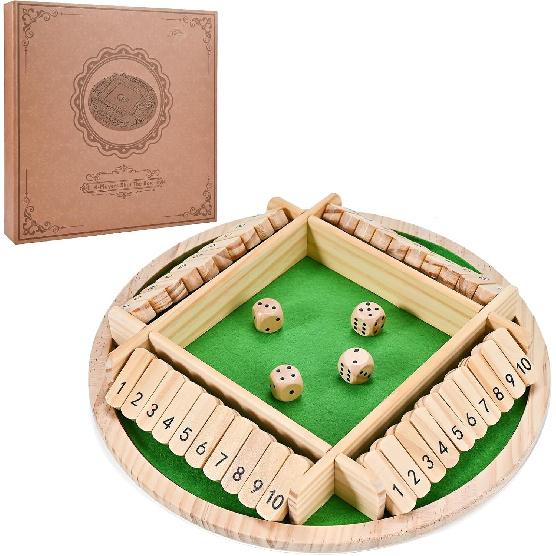 Shut The Box Game (2-4 Players), Wooden Shut The Box Dice Game, Wooden Board Game for Adults Kids, for Family Classroom Home or Bar