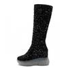 2025 New 8cm Fashion Sequin Knee High Boots Women Glitter Bling Shiny Trend High Heels Side Zip Platform Boots Goth Shoes