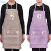 Cartoon Rabbit Gingham Apron with Pockets,Waterproof Kitchen Apron for Women,Cooking Baking Cleaning Work Apron