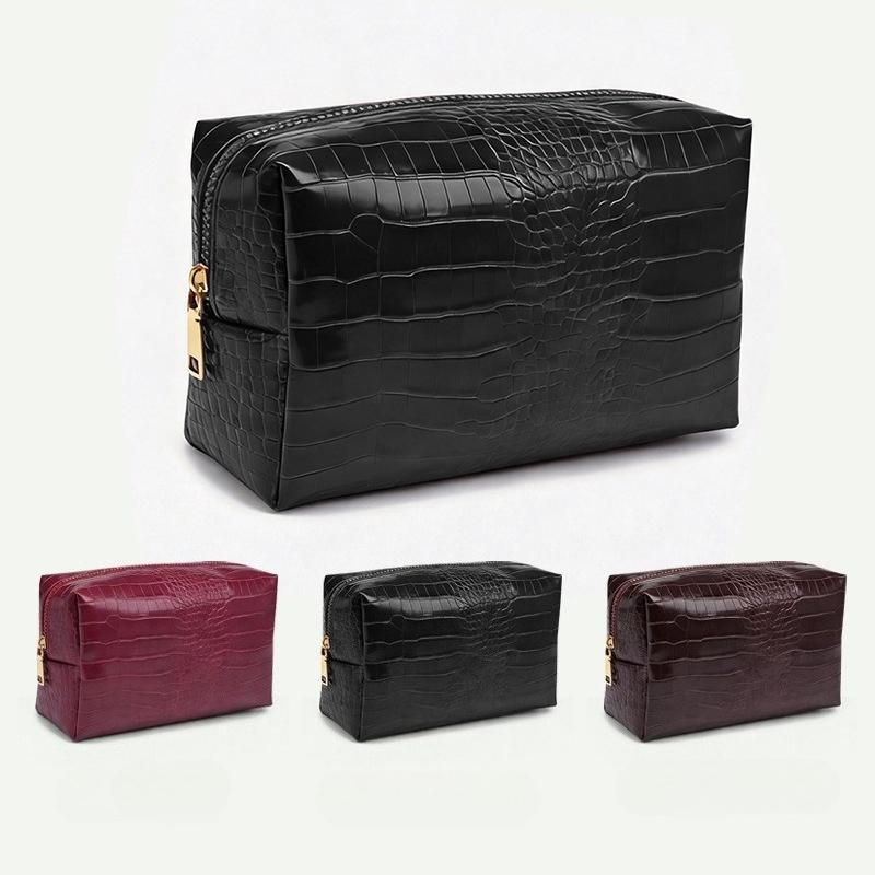 Fashion New Crocodile Pu Leather Women's Cosmetic Bag Zipper Large T Waterproof Skincare Makeup Storage Pouch Case